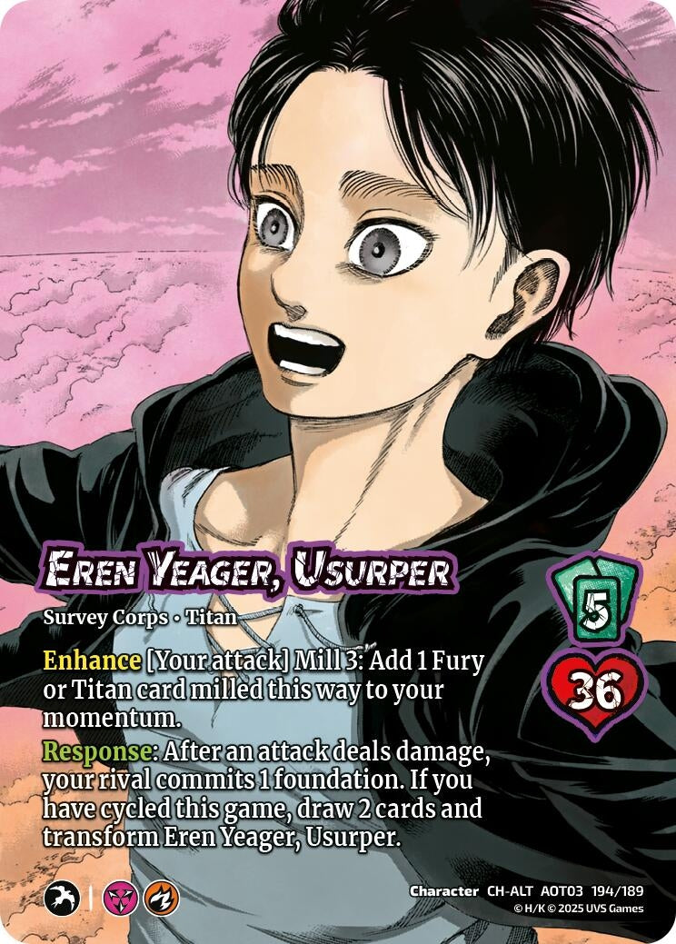 Image for Eren Yeager, Usurper // Attack Titan, Finale (Alternate Art) (194/189) (AOT03) - UniVersus