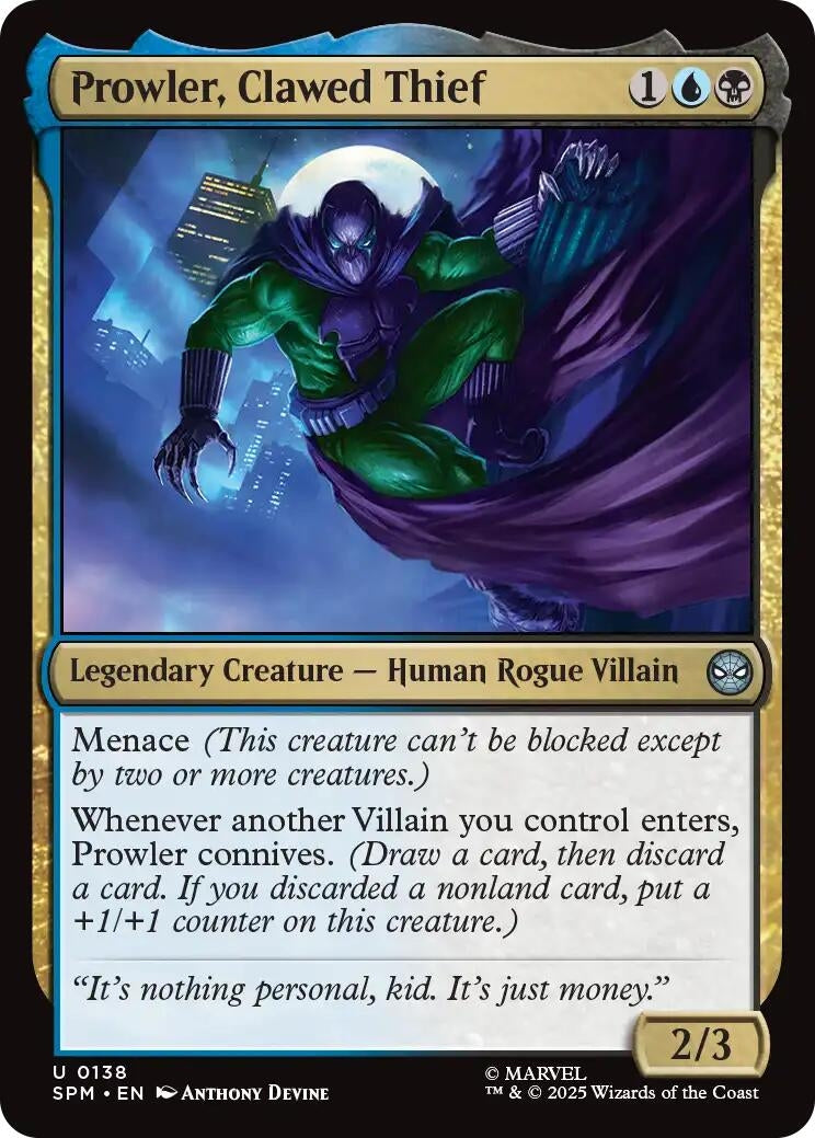 Image for Prowler, Clawed Thief (138) (Marvel's Spider-Man) - Magic: The Gathering