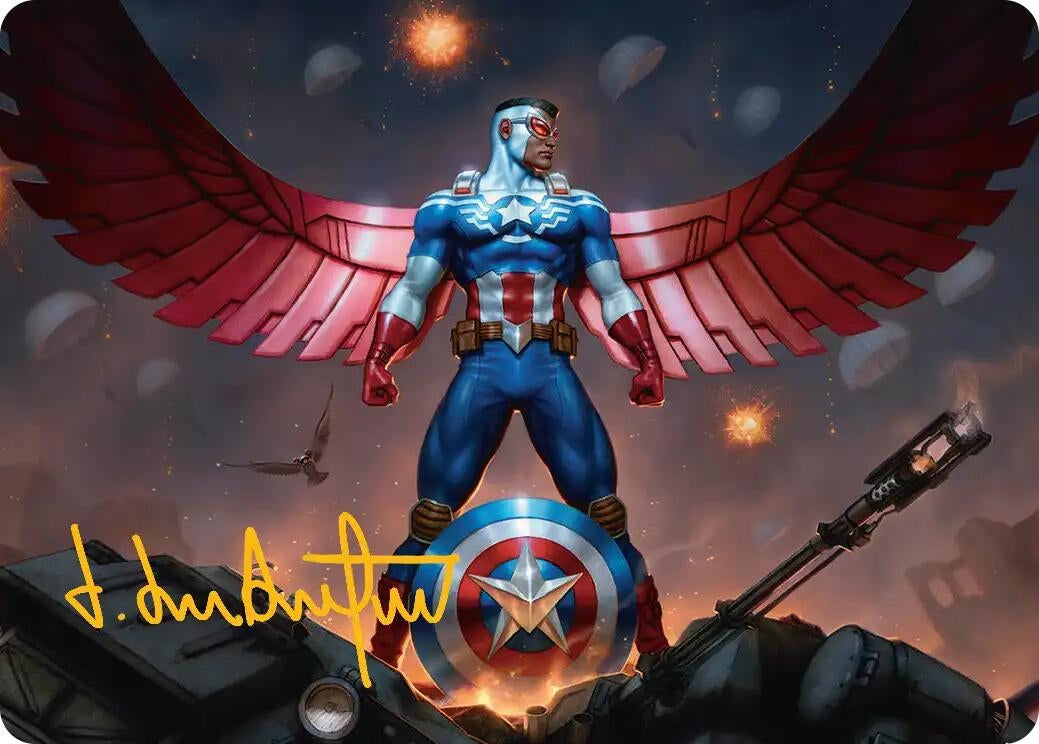 Image for Captain America, Wings of Freedom Art Card (2/45) (Gold-Stamped Signature) (2) (Art Series: Marvel Super Heroes) - Magic: The Gathering