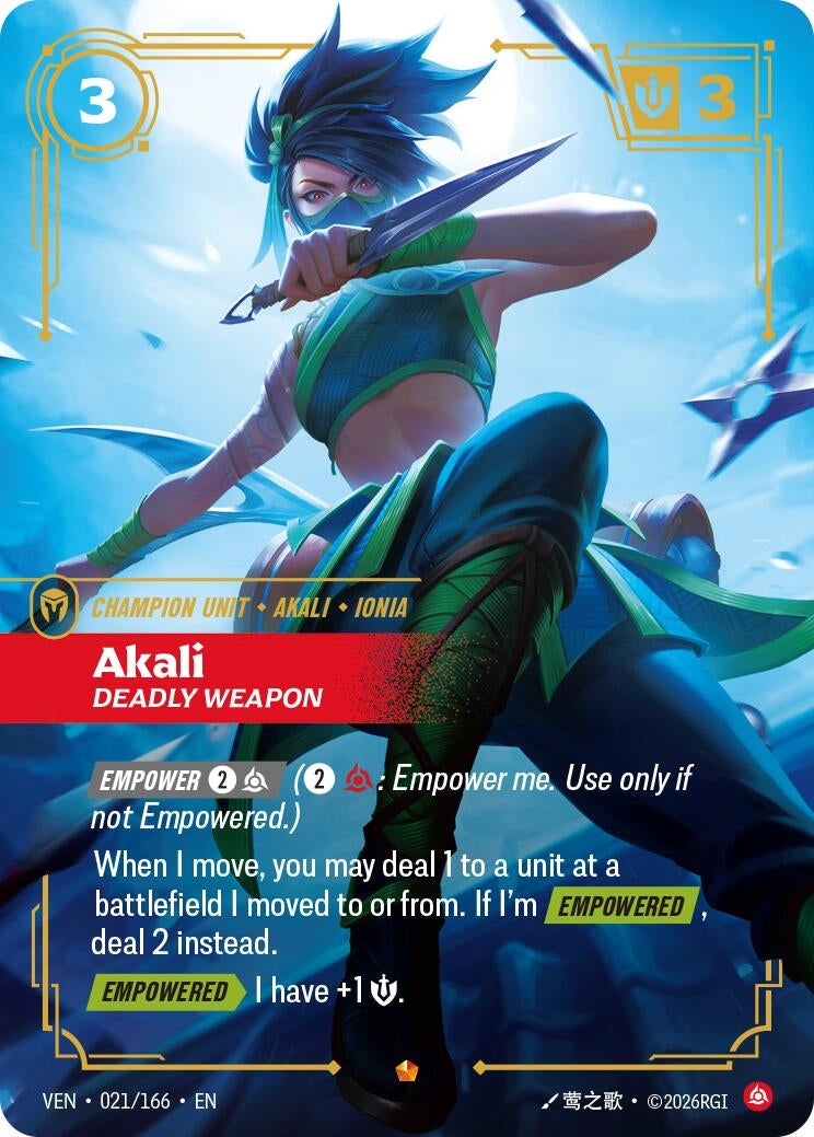 Image for Akali, Deadly Weapon (021/166) (Vendetta) (VEN) - Riftbound: League of Legends Trading Card Game
