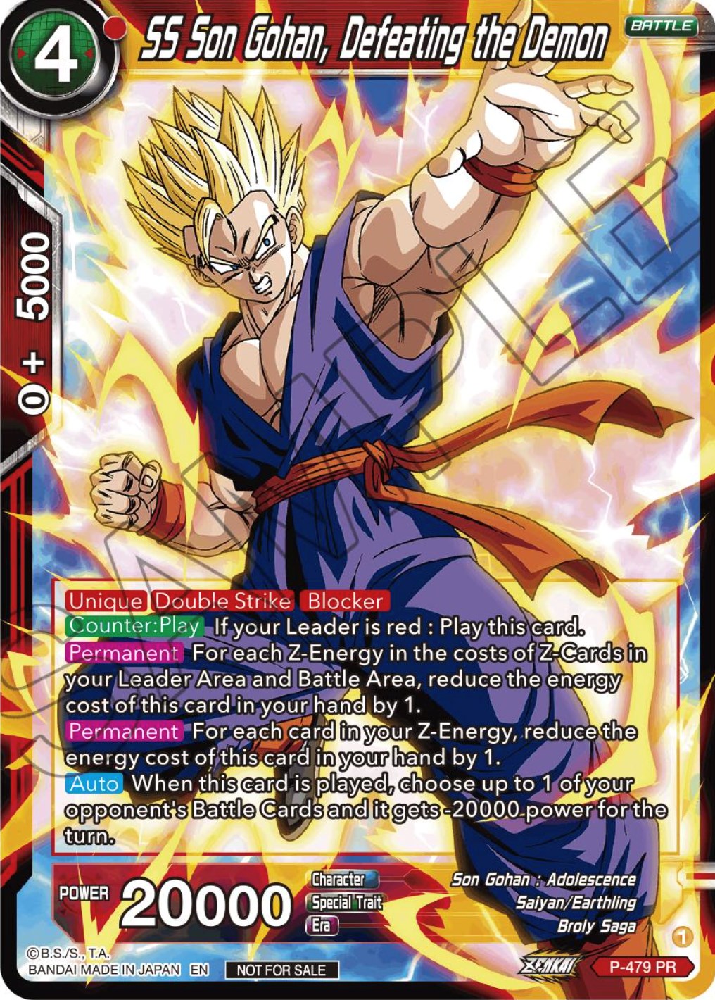 SS Son Gohan, Defeating the Demon (Zenkai Series Tournament Pack Vol.3) (P-479) [Tournament Promotion Cards] | Red Riot Games CA