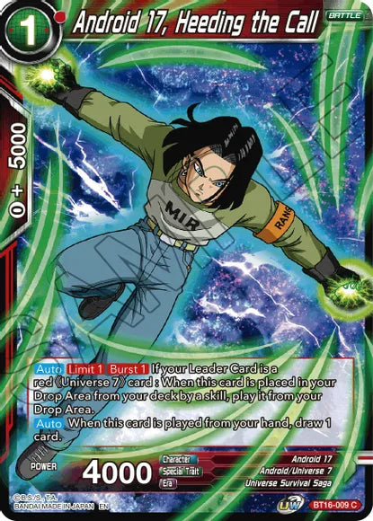 Android 17, Heeding the Call (BT16-009) [Realm of the Gods] | Red Riot Games CA