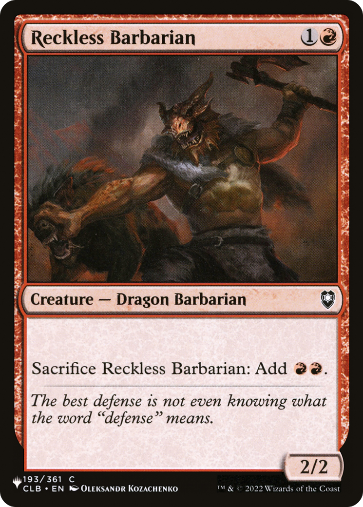 Reckless Barbarian [The List Reprints] | Red Riot Games CA