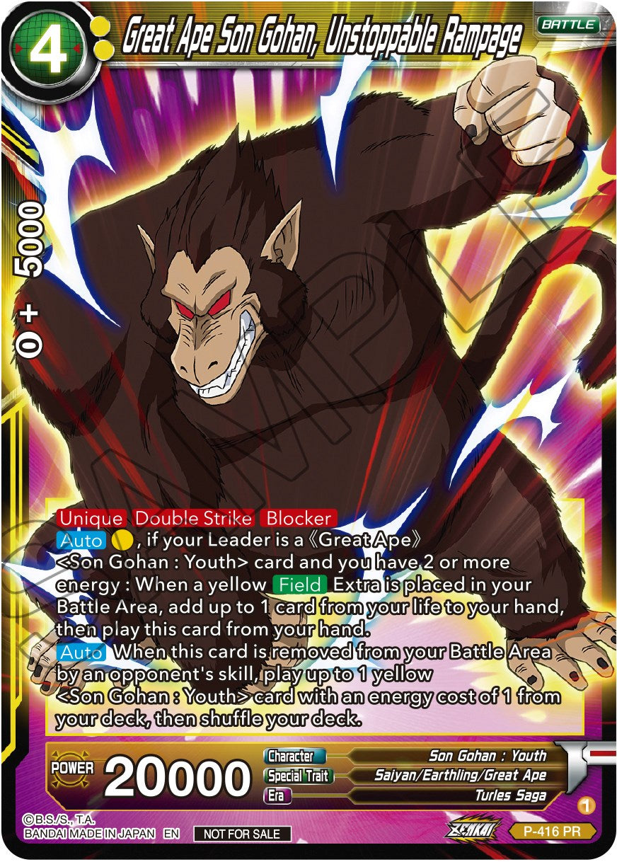 Great Ape Son Gohan, Unstoppable Rampage (Zenkai Series Tournament Pack Vol.1) (P-416) [Tournament Promotion Cards] | Red Riot Games CA