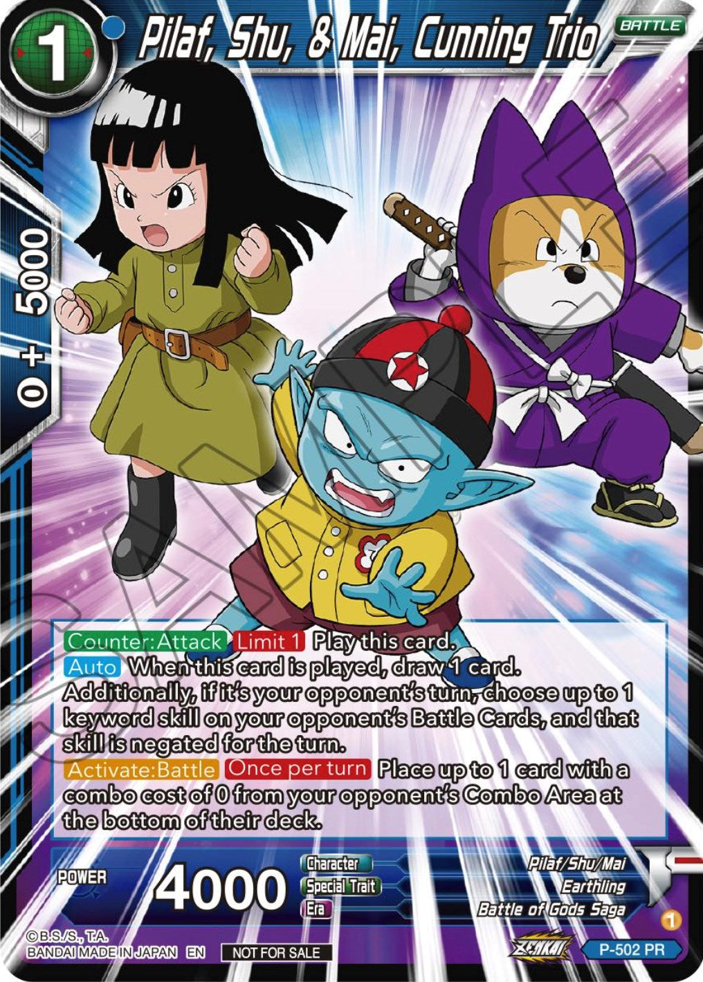 Pilaf, Shu, & Mai, Cunning Trio (Zenkai Series Tournament Pack Vol.4) (P-502) [Tournament Promotion Cards] | Red Riot Games CA