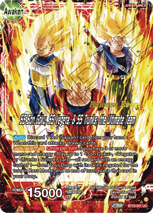 Son Goku & Vegeta & Trunks // SS Son Goku, SS Vegeta, & SS Trunks, the Ultimate Team (Fighter's Ambition Holiday Pack) (BT19-001) [Tournament Promotion Cards] | Red Riot Games CA