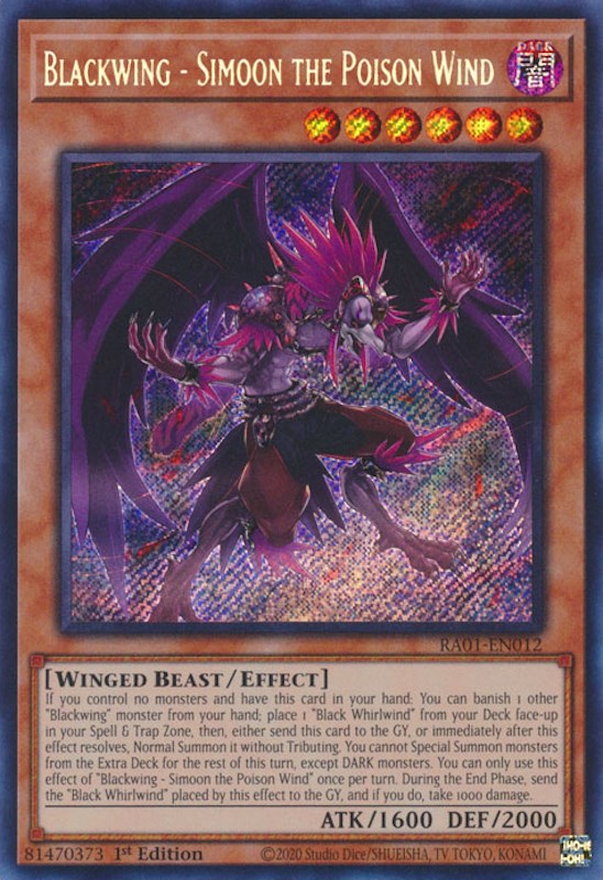 Blackwing - Simoon the Poison Wind [RA01-EN012] Secret Rare | Red Riot Games CA