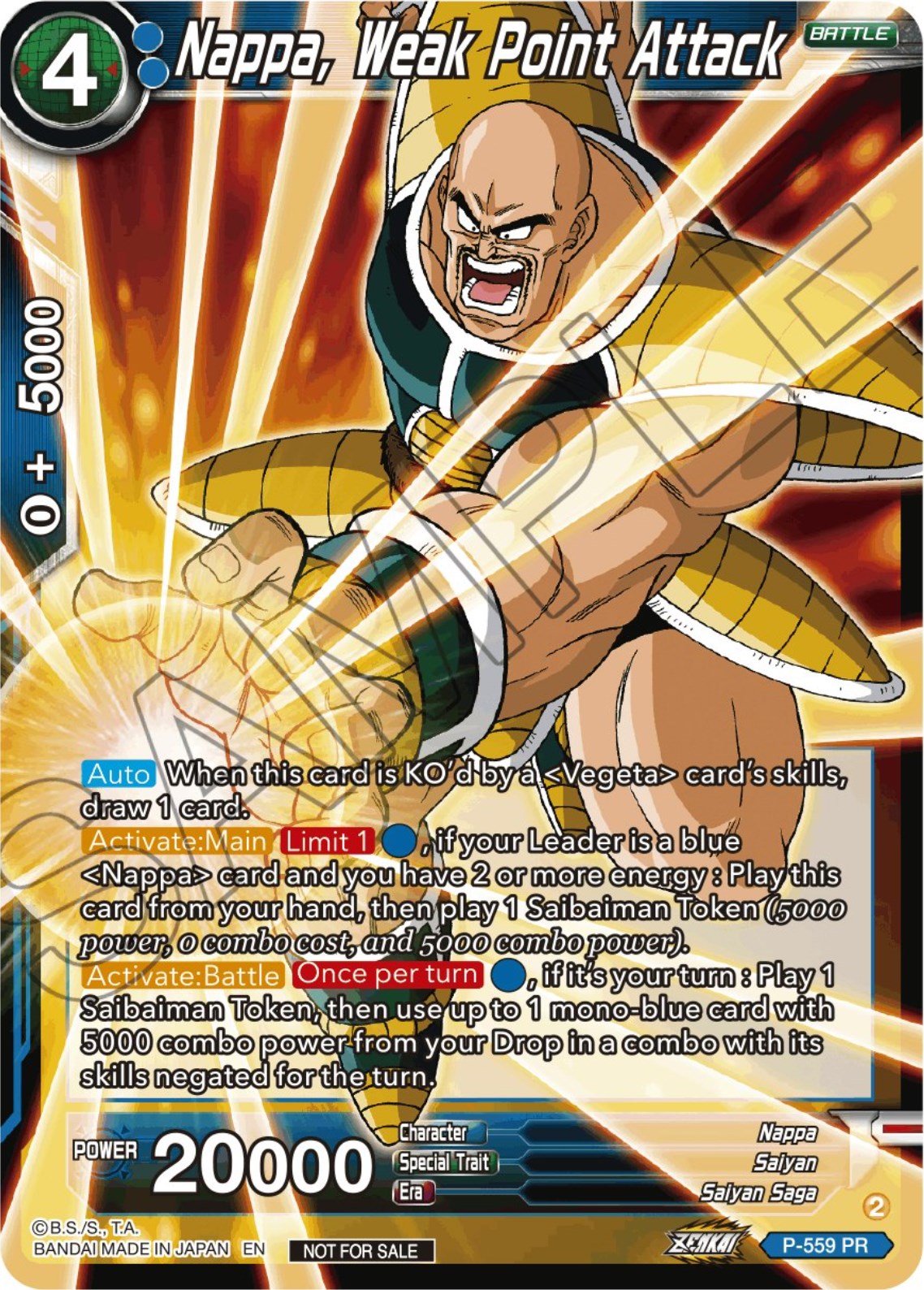 Nappa, Weak Point Attack (Zenkai Series Tournament Pack Vol.6) (P-559) [Tournament Promotion Cards] | Red Riot Games CA