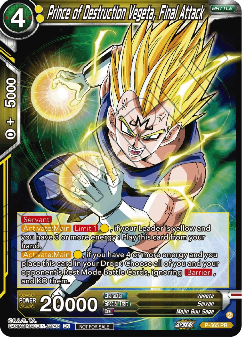 Prince of Destrcution Vegeta, Final Attack (Zenkai Series Tournament Pack Vol.6) (P-565) [Tournament Promotion Cards] | Red Riot Games CA