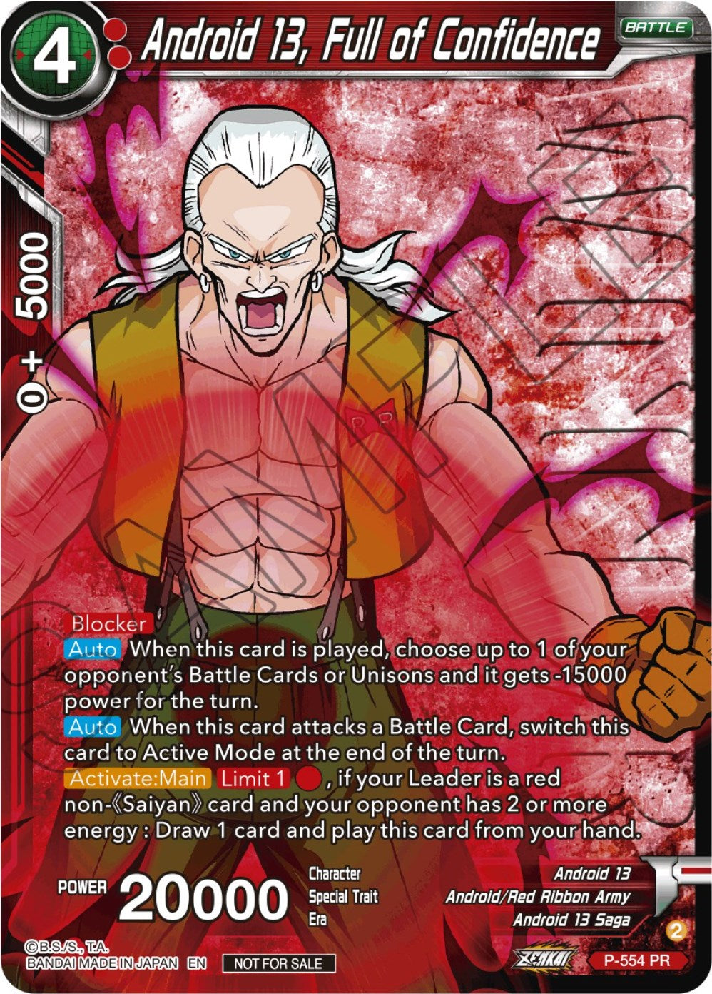 Android 13, Full of Confidence (Zenkai Series Tournament Pack Vol.6) (Winner) (P-554) [Tournament Promotion Cards] | Red Riot Games CA