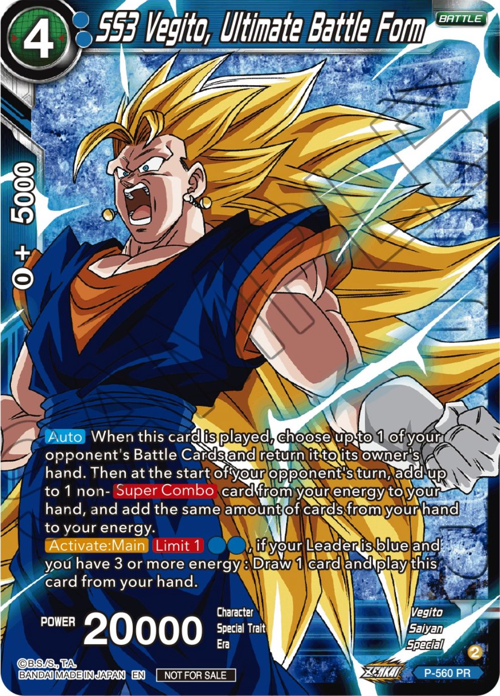 SS3 Vegito, Ultimate Battle Form (Zenkai Series Tournament Pack Vol.6) (Winner) (P-560) [Tournament Promotion Cards] | Red Riot Games CA