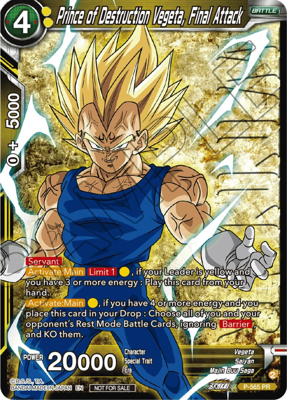 Prince of Destrcution Vegeta, Final Attack (Zenkai Series Tournament Pack Vol.6) (Winner) (P-565) [Tournament Promotion Cards] | Red Riot Games CA