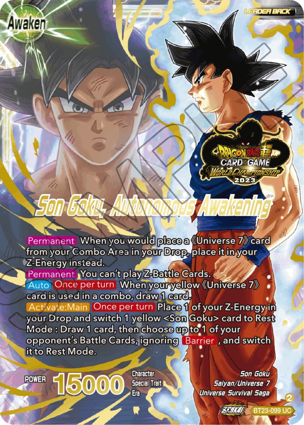 SSB Son Goku // Son Goku, Autonomous Awakening (2023 Worlds ZENKAI 06 Leader Set) (BT23-099) [Tournament Promotion Cards] | Red Riot Games CA