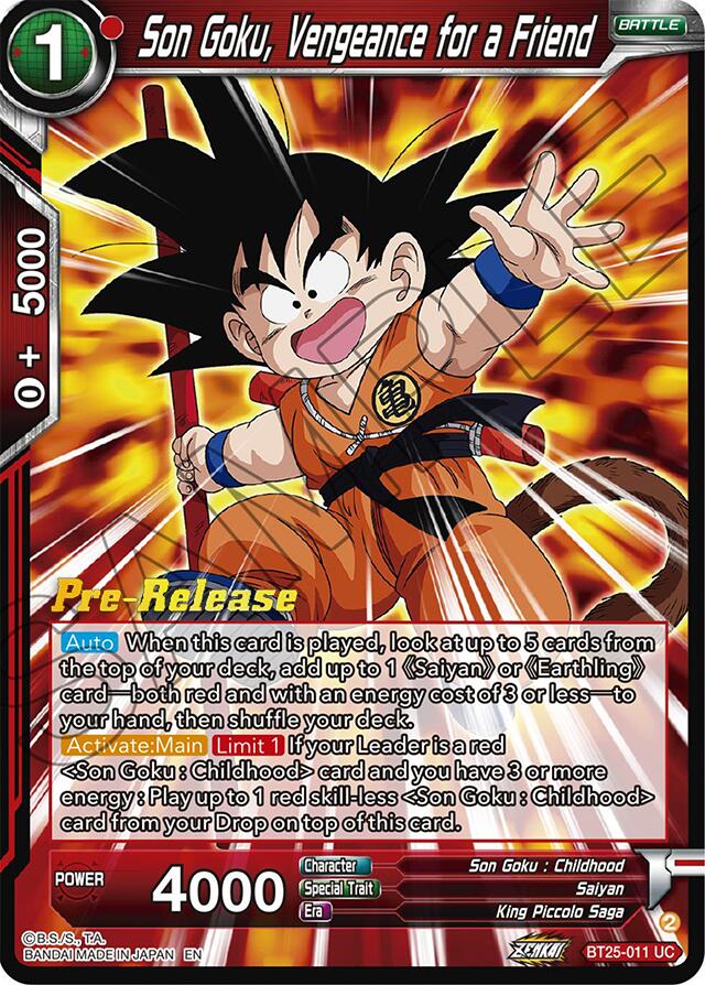 Son Goku, Vengeance for a Friend (BT25-011) [Legend of the Dragon Balls Prerelease Promos] | Red Riot Games CA