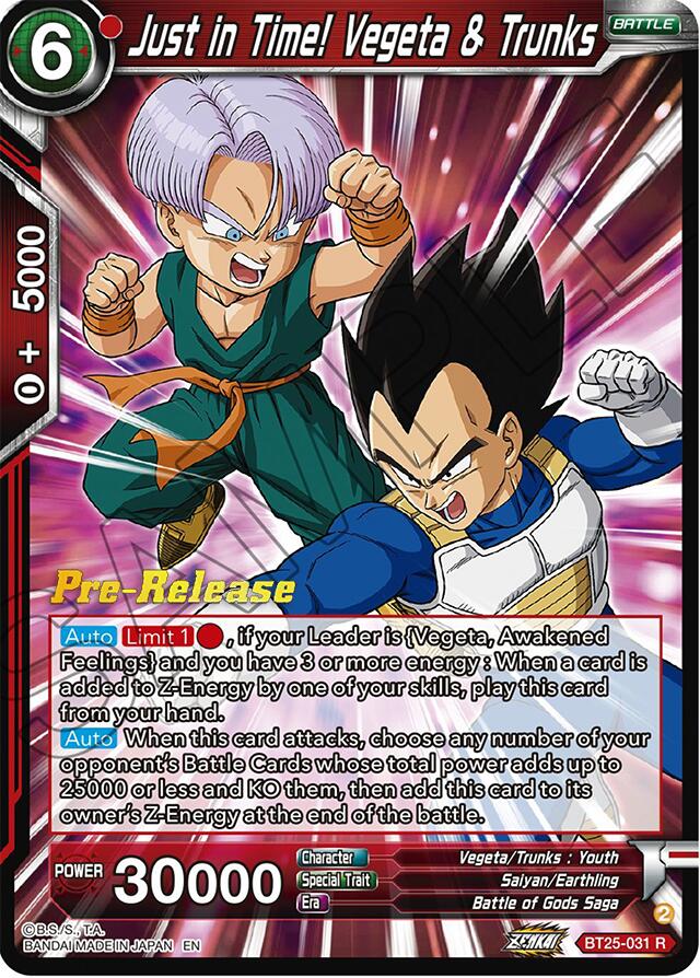 Just in Time! Vegeta & Trunks (BT25-031) [Legend of the Dragon Balls Prerelease Promos] | Red Riot Games CA