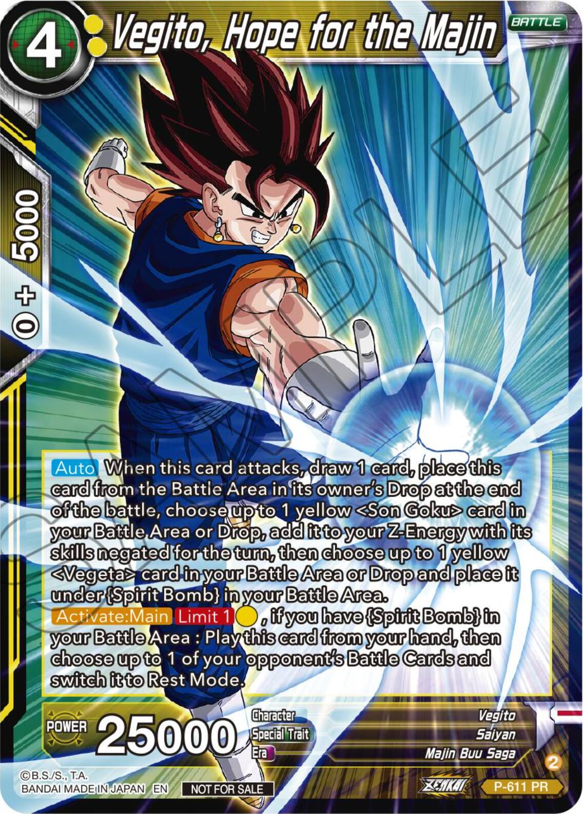 Vegito, Hope for the Majin (Tournament Pack Vol. 8) (P-611) [Promotion Cards] | Red Riot Games CA