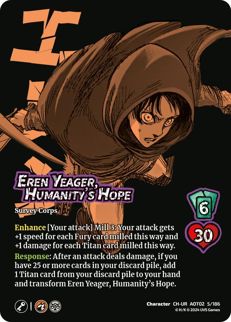 Image for Eren Yeager, Humanity's Hope // Eren, Attack Titan Advancing (5a/186) [AOT02]