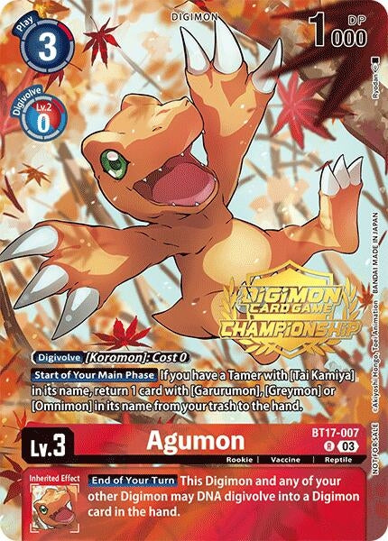 Image for Agumon (Championship 2024 Tamers Pack) (BT17-007 R) [Secret Crisis] - Digimon Card Game