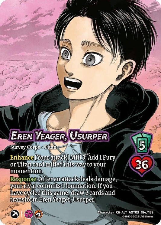 Image for Eren Yeager, Usurper // Attack Titan, Finale (Alternate Art) (194/189) (AOT03) - UniVersus