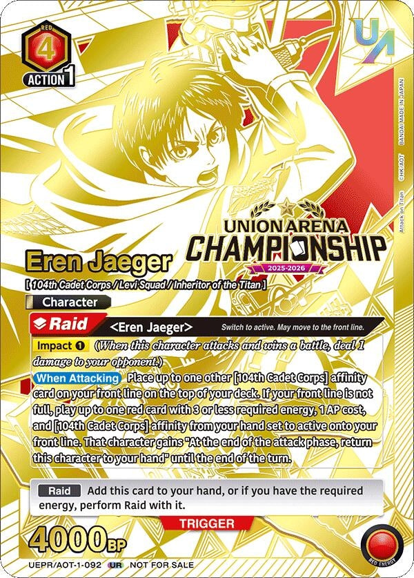 Image for Eren Jaeger (Regionals 25-26) (UEPR/AOT-1-092) - Union Arena