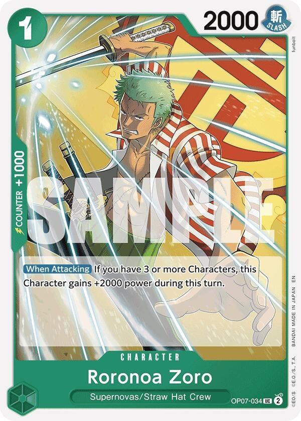 Image for Roronoa Zoro (Reprint) (OP07-034) (Starter Deck 24: GREEN Jewelry Bonney) - One Piece Card Game