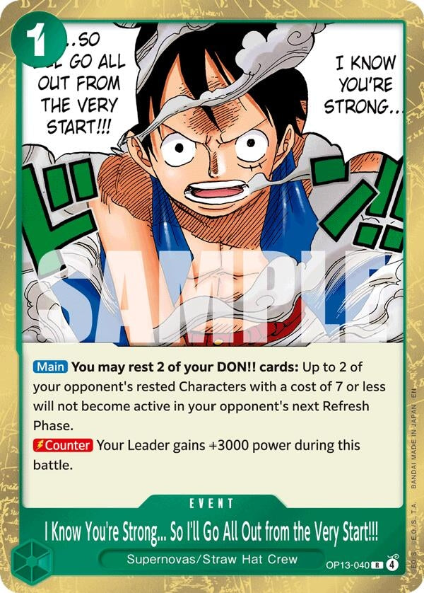 Image for I Know You're Strong... So I'll Go All Out from the Very Start!!! (OP13-040) (Carrying On His Will) - One Piece Card Game