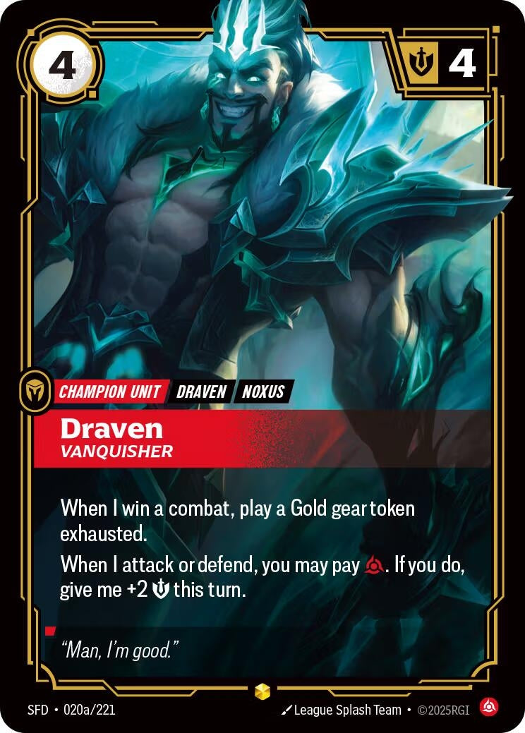 Image for Draven - Vanquisher (Alternate Art) (020a/221) - Riftbound: League of Legends Trading Card Game
