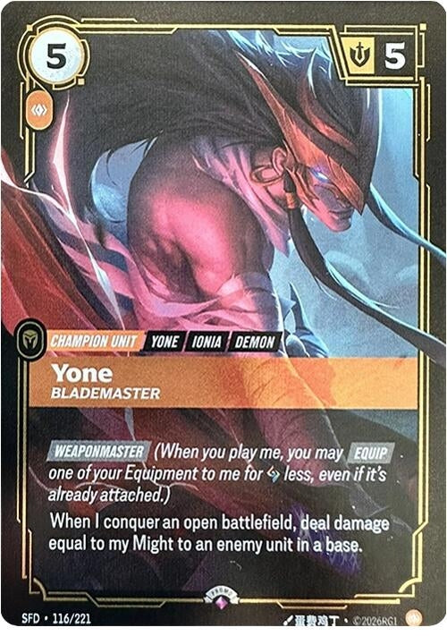 Image for Yone - Blademaster (116/221) (Riftbound Organized Play Promotional Cards) - Riftbound: League of Legends Trading Card Game
