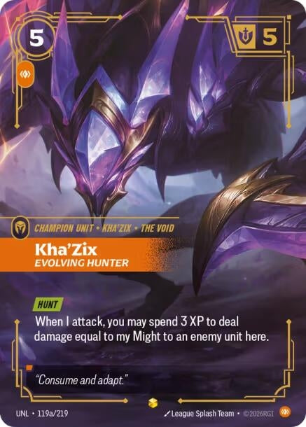 Image for Kha'Zix - Evolving Hunter (Alternate Art) (119a/219) (Unleashed) - Riftbound: League of Legends Trading Card Game