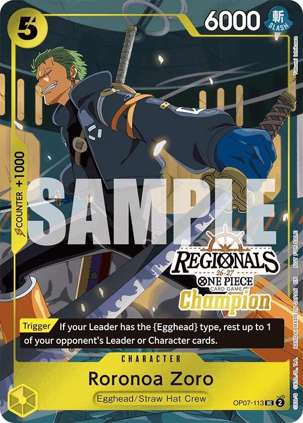Image for Roronoa Zoro (113) (Regionals Champion Card Set 26-27) (OP07-113) (One Piece Promotion Cards) (OP-PR) - One Piece Card Game