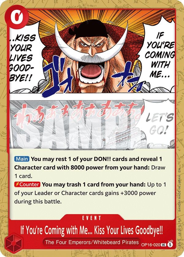 Image for If You're Coming with Me...Kiss Your Lives Goodbye!! (OP16-020) (The Time of Battle) (OP16) - One Piece Card Game