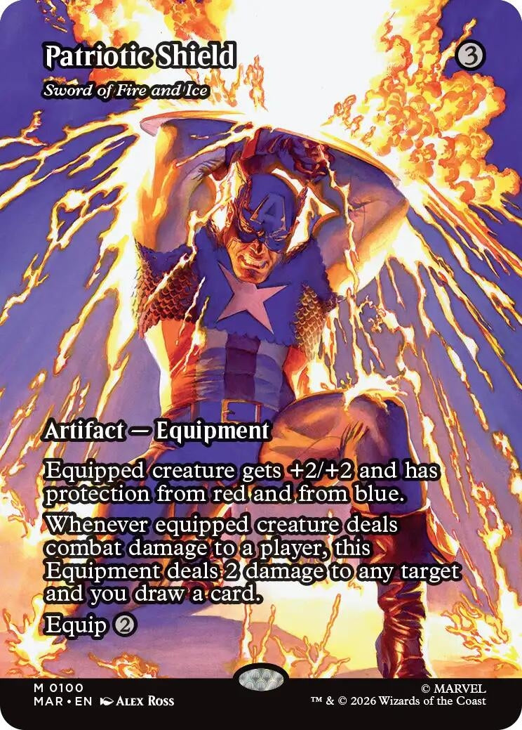 Image for Patriotic Shield - Sword of Fire and Ice (Borderless) (100) (Marvel Universe Eternal-Legal) (MAR) - Magic: The Gathering
