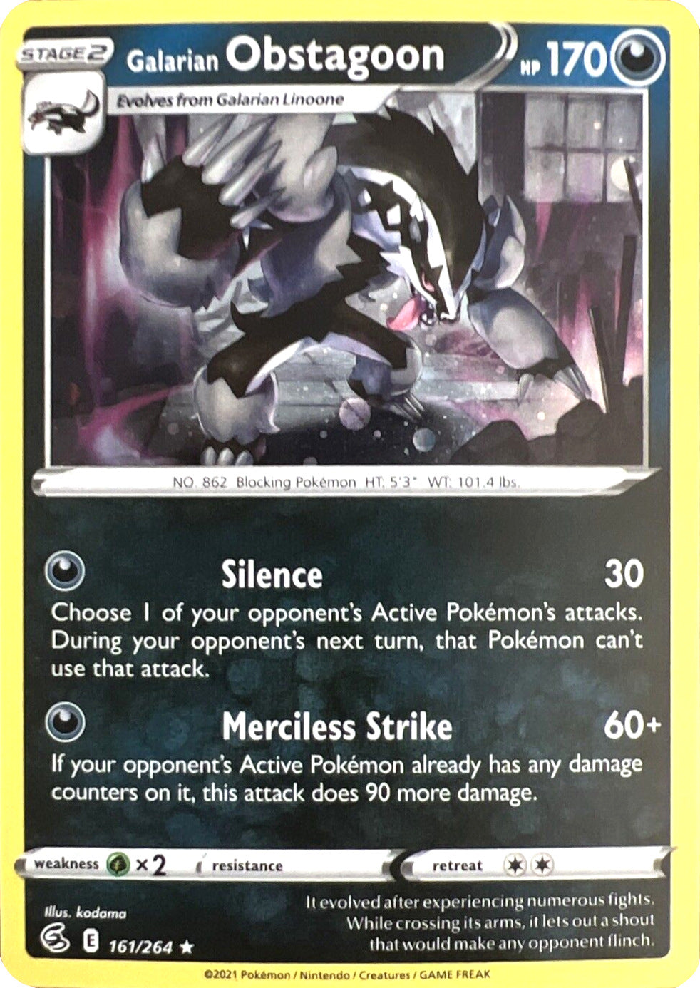 Galarian Obstagoon (161/264) (Cosmos Holo) [Sword & Shield: Fusion Strike] | Red Riot Games CA