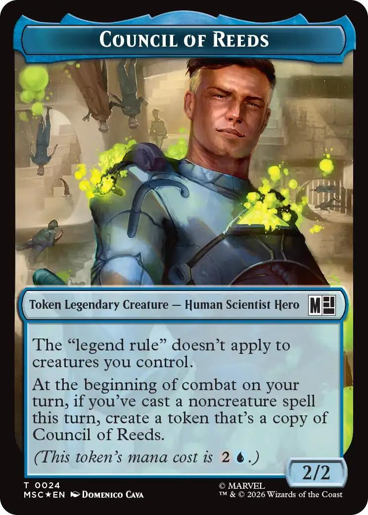 Image for Council of Reeds (024) // Merfolk (024) Double-Sided Token (Surge Foil) (24 // 24) (Commander: Marvel Super Heroes) (MSC) - Magic: The Gathering