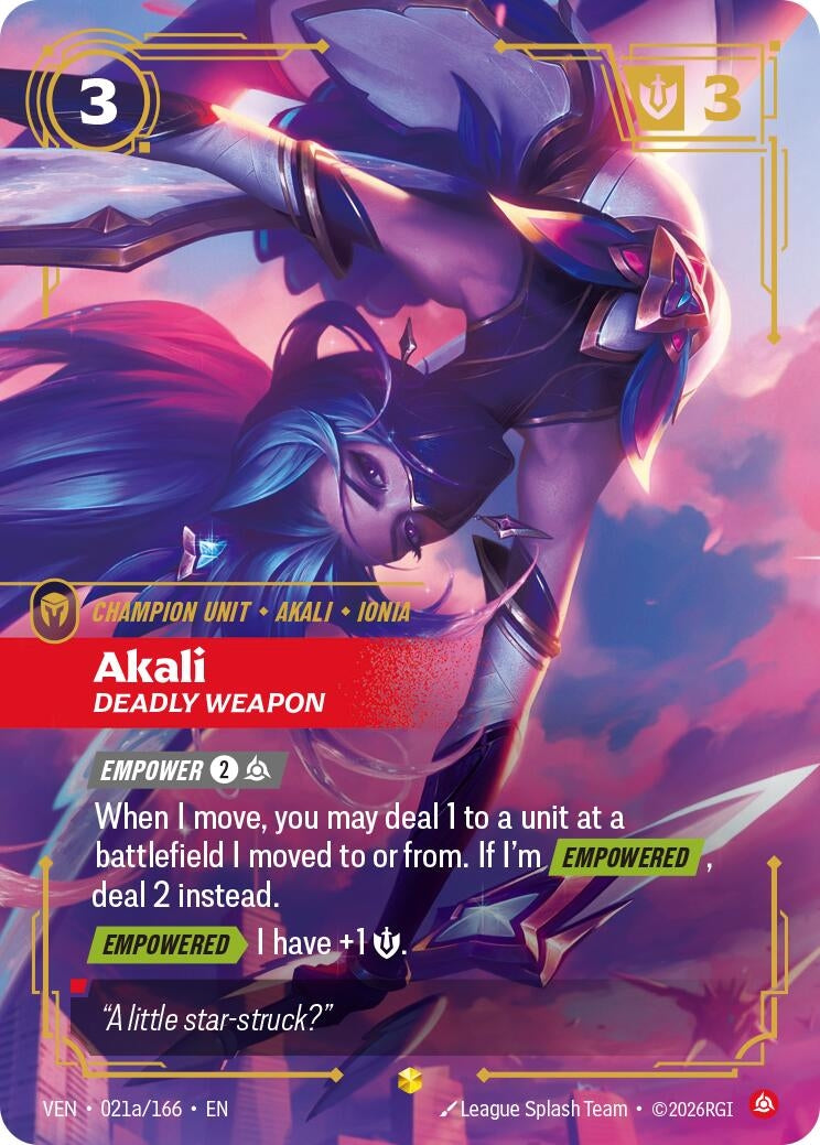 Image for Akali, Deadly Weapon (Alternate Art) (021a/166) (Vendetta) (VEN) - Riftbound: League of Legends Trading Card Game
