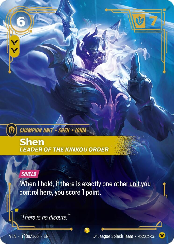 Image for Shen, Leader of the Kinkou Order (Alternate Art) (138a/166) (Vendetta) (VEN) - Riftbound: League of Legends Trading Card Game