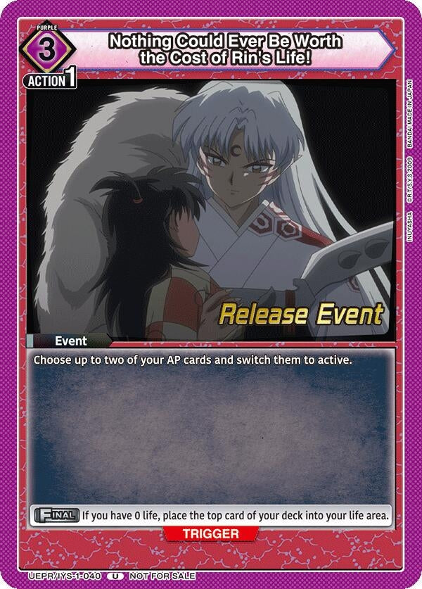 Image for Nothing Could Ever Be Worth the Cost of Rin's Life! (UEPR/IYS-1-040) (UE23BT: Inuyasha Release Event Cards) (UE23BT_RE) - Union Arena