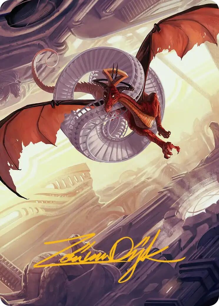 Image for Draconic Visitor Art Card (Gold-Stamped Signature) (49) (Art Series: Reality Fracture) (ASFRA) - Magic: The Gathering