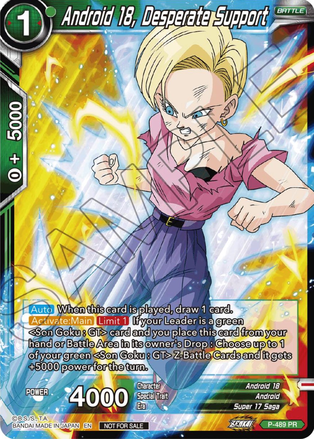 Android 18, Desperate Support (Zenkai Series Tournament Pack Vol.3) (P-489) [Tournament Promotion Cards] | Red Riot Games CA