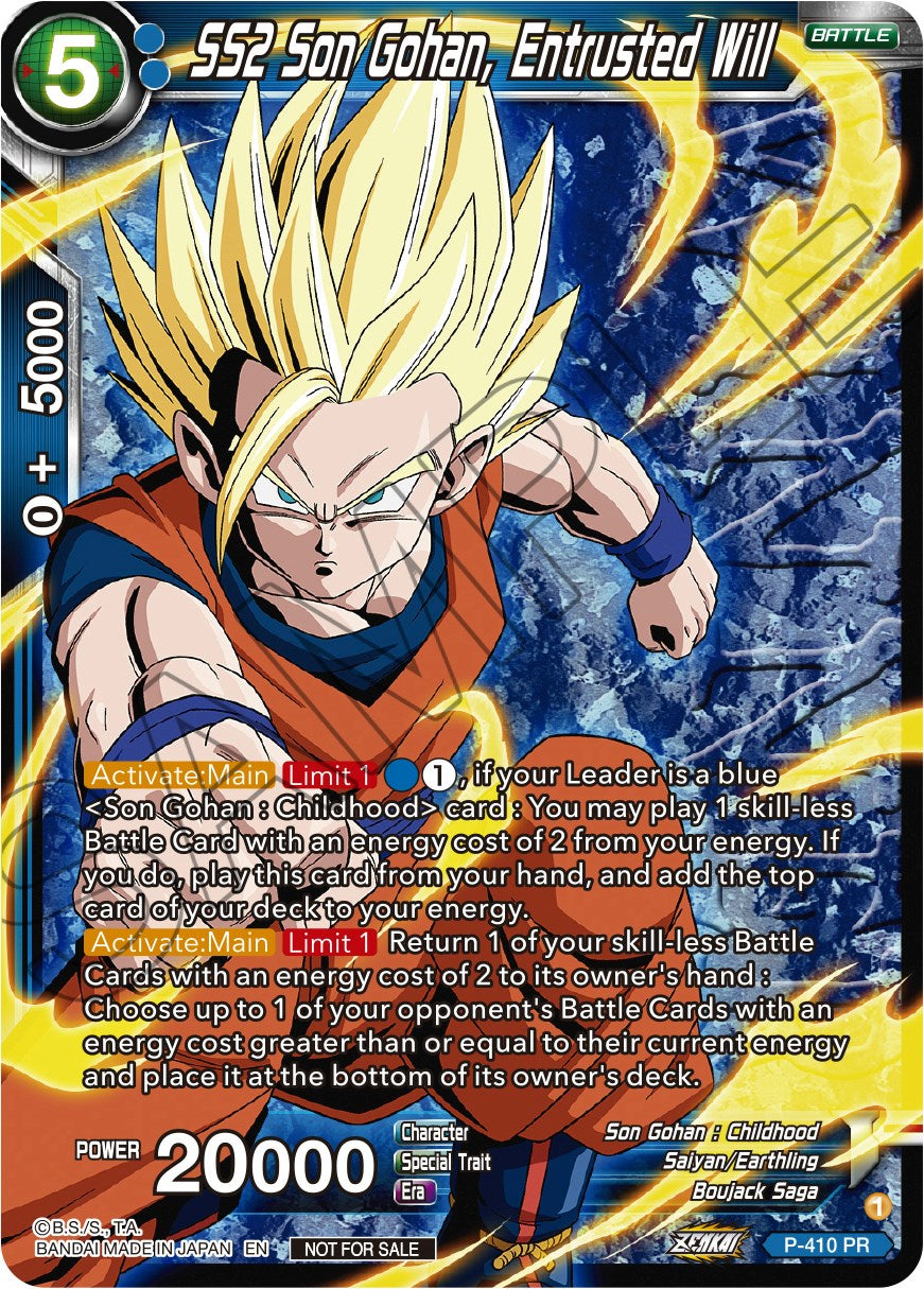 SS2 Son Gohan, Entrusted Will (Zenkai Series Tournament Pack Vol.1 Winner) (P-410) [Tournament Promotion Cards] | Red Riot Games CA