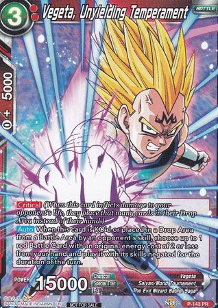 Vegeta, Unyielding Temperament (Power Booster: World Martial Arts Tournament) (P-143) [Promotion Cards] | Red Riot Games CA