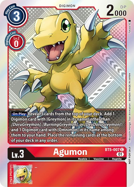 Agumon [BT5-007] (New Awakening Pre-Release Tournament Winner Card) [New Awakening Pre-Release Promos] | Red Riot Games CA