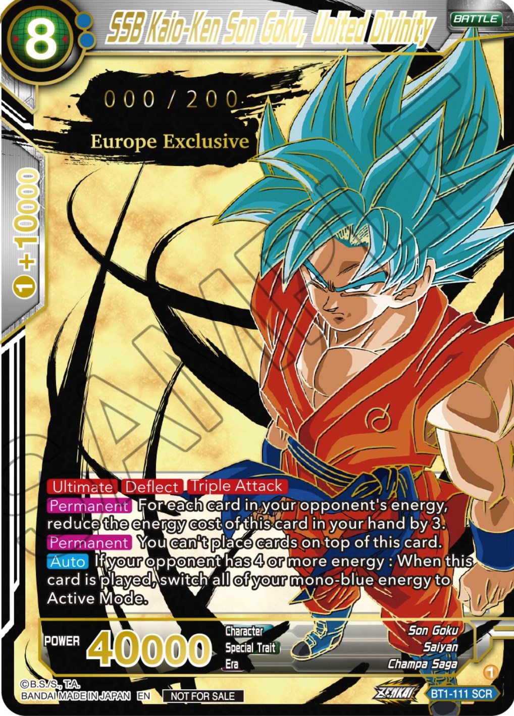 SSB Kaio-Ken Son Goku, United Divinity (European Zenkai Cup Top 16) (Serial Numbered) (BT1-111) [Tournament Promotion Cards] | Red Riot Games CA