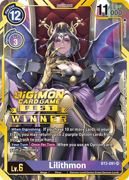 Lilithmon [BT3-091] (Digimon Card Game Fest 2022 Winner) [Release Special Booster Promos] | Red Riot Games CA