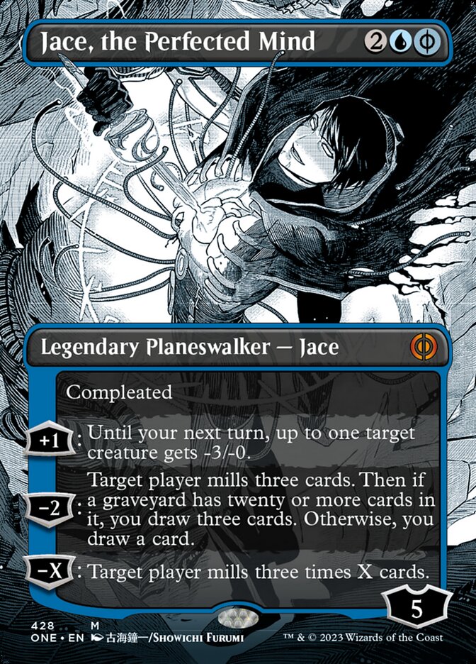 Jace, the Perfected Mind (Borderless Manga Step-and-Compleat Foil) [Phyrexia: All Will Be One] | Red Riot Games CA