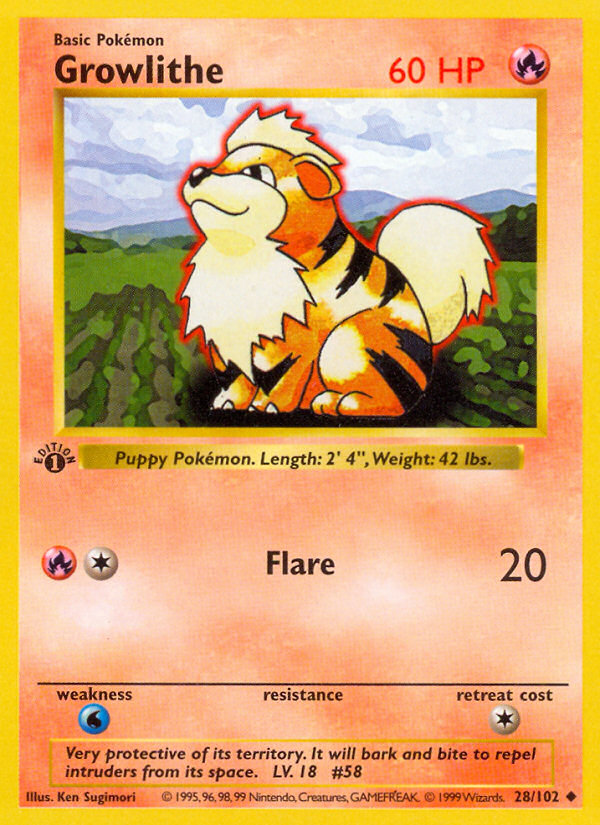 Growlithe (28/102) (Shadowless) [Base Set 1st Edition] | Red Riot Games CA