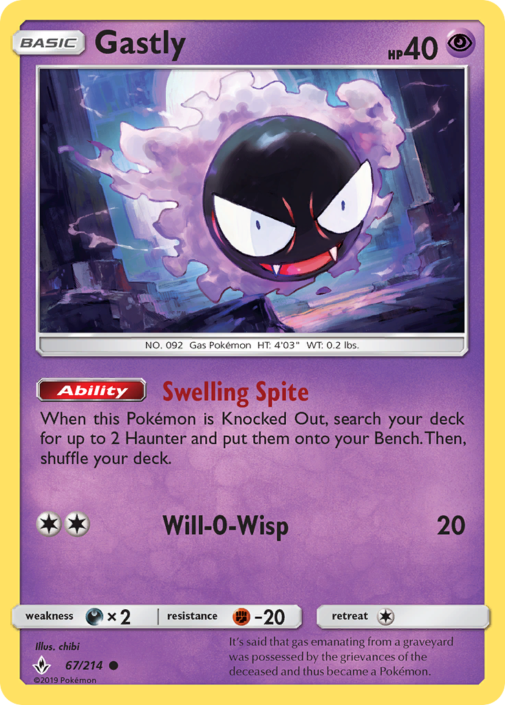 Gastly (67/214) [Sun & Moon: Unbroken Bonds] | Red Riot Games CA