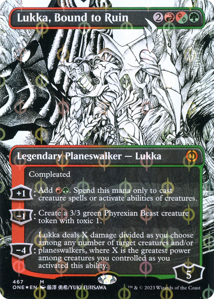 Lukka, Bound to Ruin (Borderless Manga Step-and-Compleat Foil) [Phyrexia: All Will Be One] | Red Riot Games CA