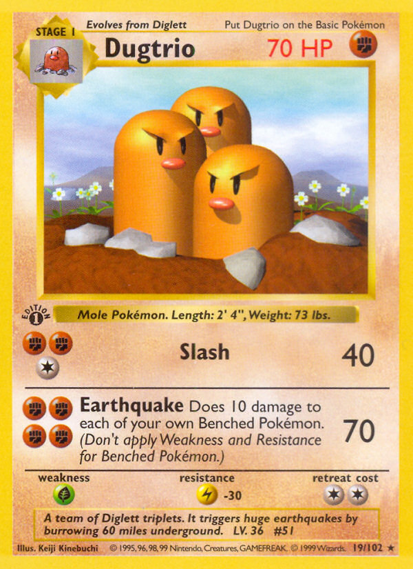 Dugtrio (19/102) (Shadowless) [Base Set 1st Edition] | Red Riot Games CA
