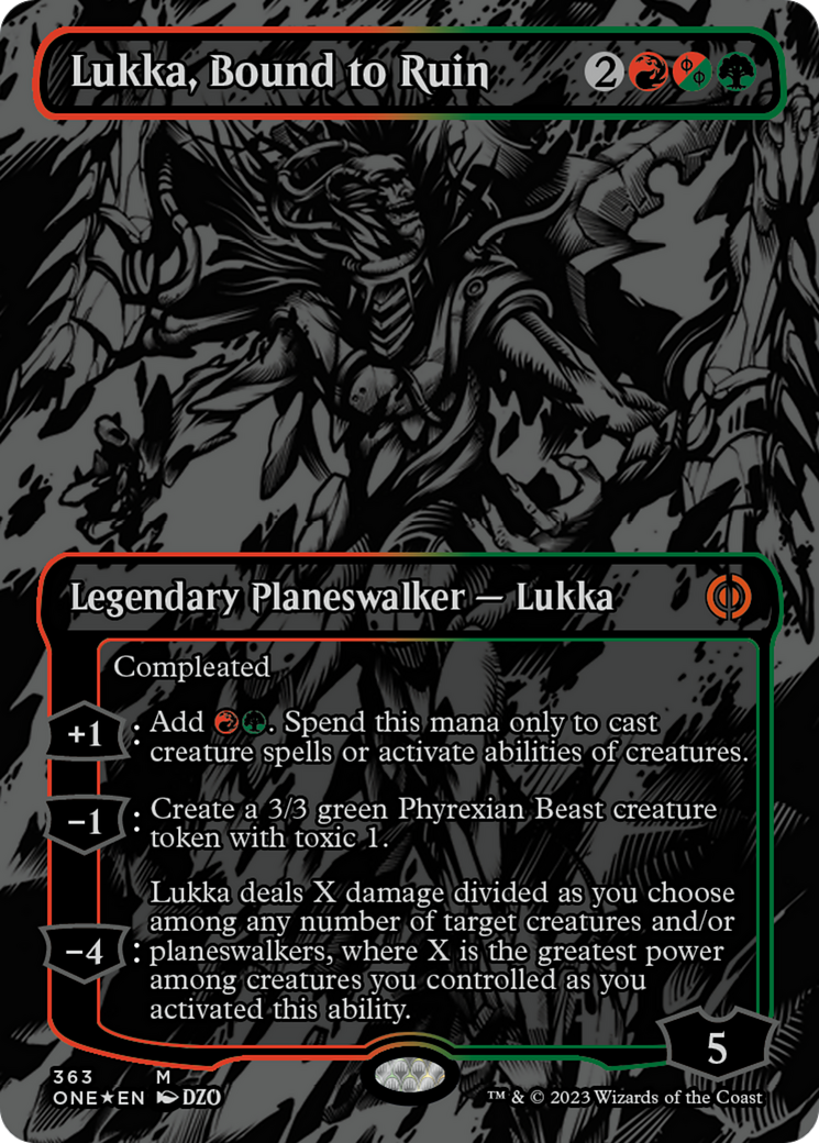 Lukka, Bound to Ruin (Oil Slick Raised Foil) [Phyrexia: All Will Be One] | Red Riot Games CA